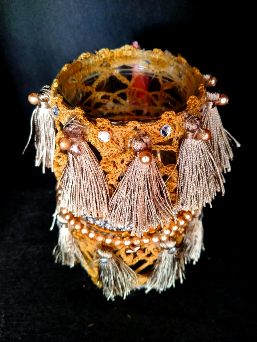 Szklany lampion w stylu "Indiańskie boho"